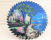 Hand Painted Vintage Saw Blade with Coastal Scene