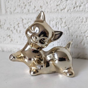 Vintage Playful Kitten Figurine | Silver Colored Cat