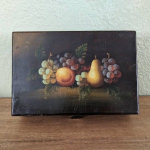 Wooden, Hand Painted Box with Fruit Still Life
