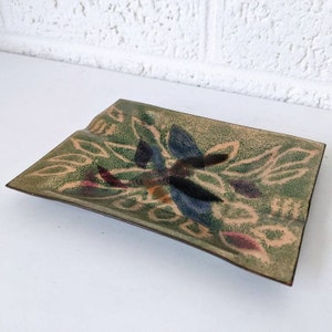 Vintage Enamel on Copper Trinket Tray or Ashtray | Mid-Century Modern