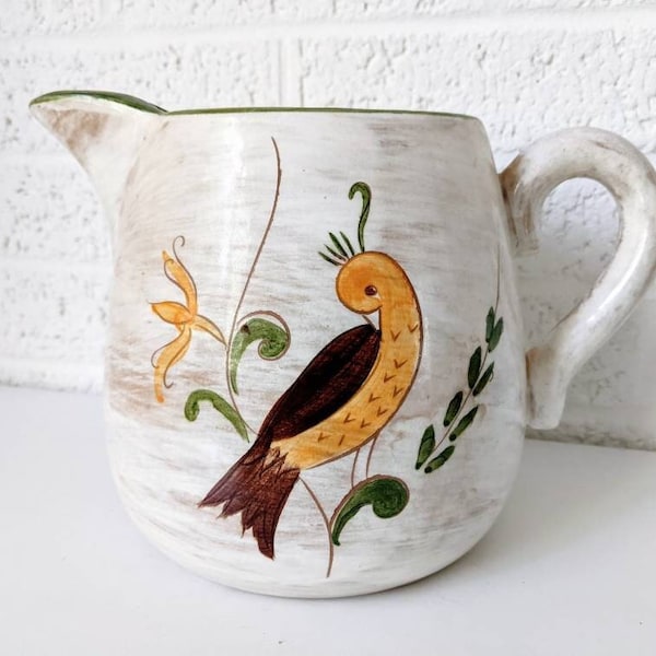 Vintage Lanning Inc., Stangl Decorative Pottery Pitcher with Yellow Bird | Farmhouse Cottage Decor
