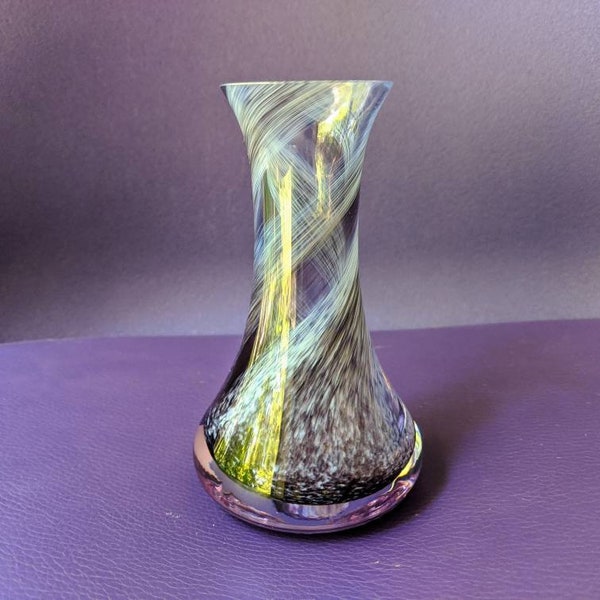 Small Vintage Purple Swirl Blown Glass Vase by Caithness Scotland Glass