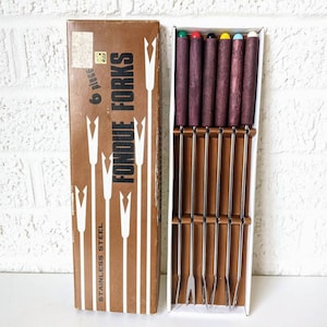 Vintage Fondue Forks | HIC Japan | 6 Piece Set in Original Box | Stainless Steel | Mid-Century Modern