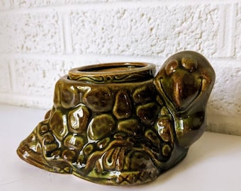 Maceta vintage con forma de tortuga / Maceta de cerámica con forma de tortuga / Portavelas votivo de tortuga