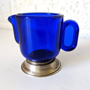 Small Vintage Stiver Italy Glass Mini Pitcher | Cobalt Blue Glass | Silver Base