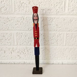 Vintage Wooden Nutcracker Soldier Pencil Figurine | Tall Wooden Nutcracker | Tall Wooden Toy Soldier