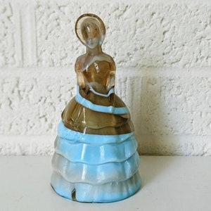 Vintage Summit Art Glass Melanie Blue and Tan | Colonial Lady Figurine | Victorian Lady, Southern Belle