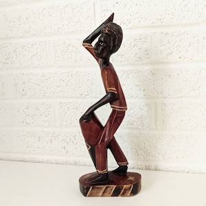 Vintage Haitian Hand Carved Wooden Figurine Playing Drums | Hand Drums | Man Drumming | Folk Art