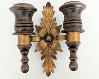 Pair Fabulous MCM Wall Sconce | Wood and Brass Look