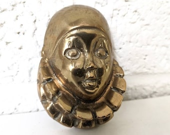 Arte de pared de cabeza de payaso Pierrot de latón vintage