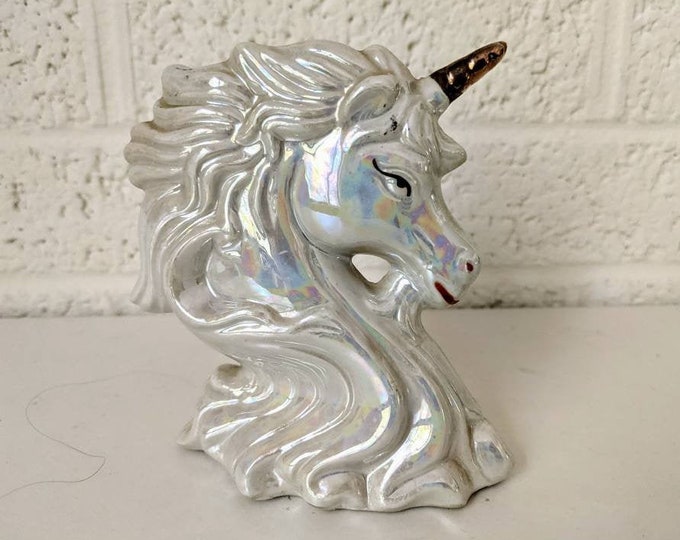 Vintage Iridescent Ceramic Unicorn Head Figurine Etsy