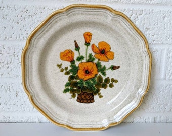 Set di quattro piatti Mikasa vintage con motivo Petunia / Piatti anni Settanta Fiori d'arancio / Piatti da insalata o da dessert