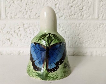 Vintage Hand Painted Bell from Costa Rica | Blue Butterfly | Signed Zaida