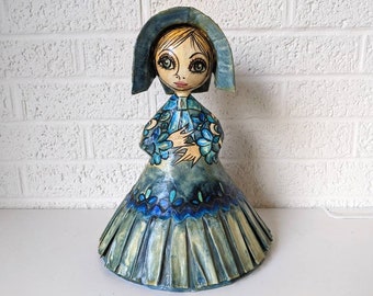 Vintage Abelardo Ruiz Blue Eyed Papier Mâché Doll | Blond Girl with Bonnet | Mexican Art