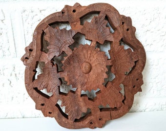 Vintage Hand Carved Wooden Trivet or Wall Art | Bohemian Design