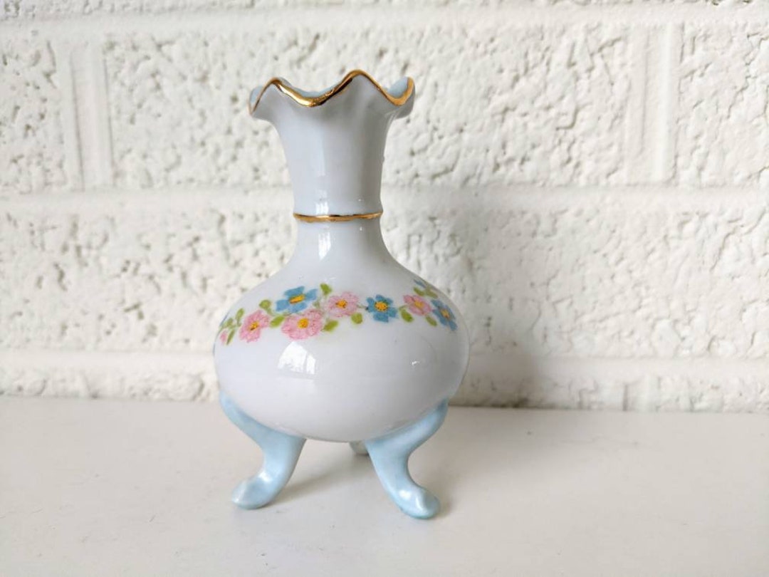 Vintage Porcelain Bud Vase | Hand Painted and Signed | Footed Vase ...