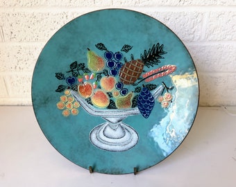 Vintage Enamel on Copper Fruit Still Life | Signed | Modernist Decorative Plate