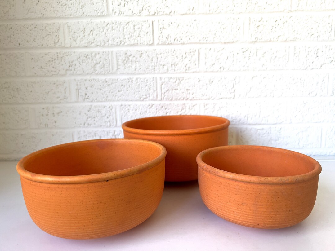 Vintage Orange Pottery Nesting Bowls Etsy