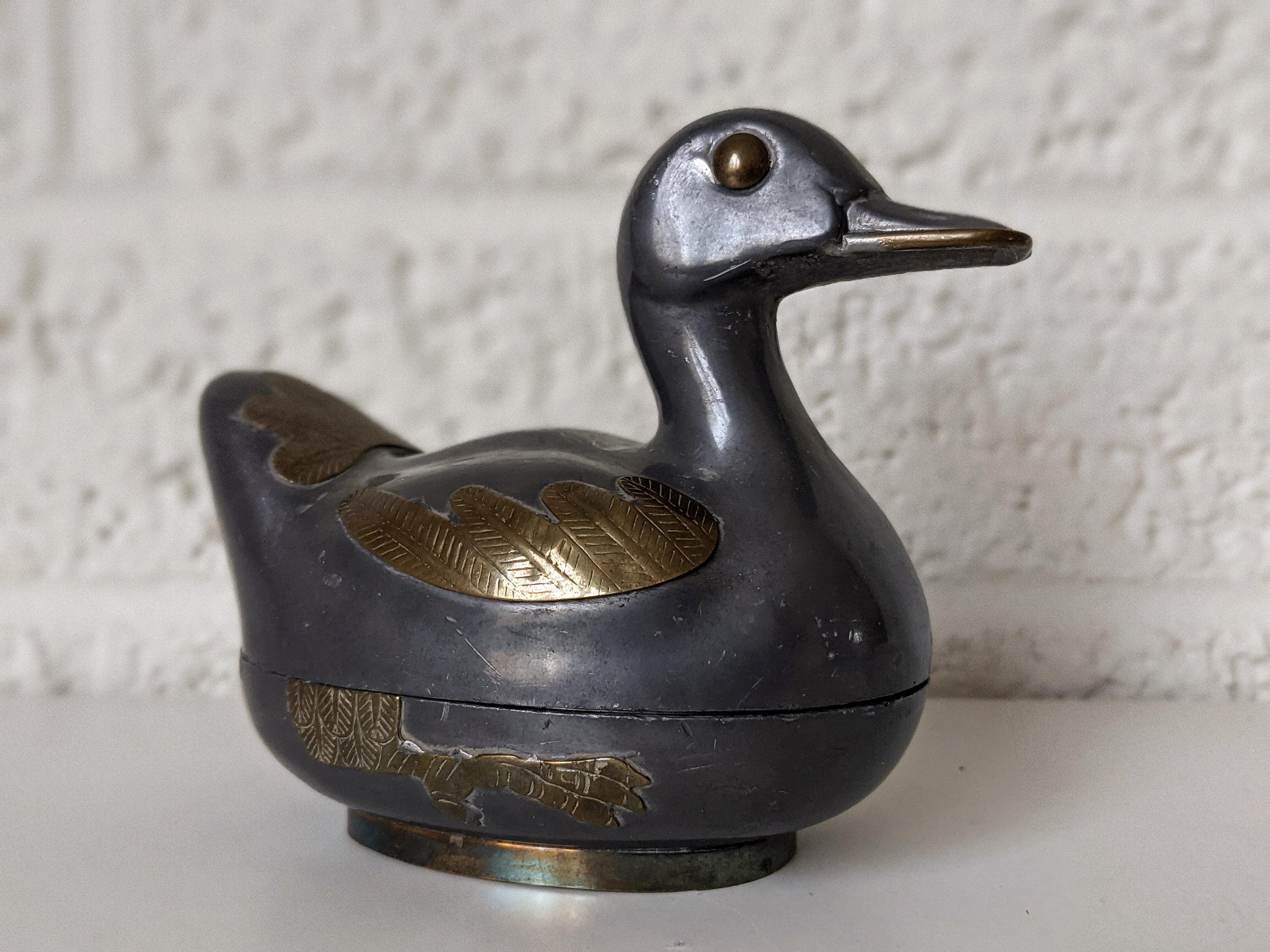 Boîte Vide-poche Vintage En Forme De Canard - étain Et Laiton