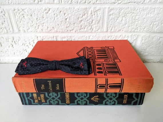 Vintage Shur-On Clip On Bow Tie | Dark Navy Silk … - image 8