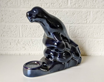 Vintage Ceramic Pottery Seal Figurine | Made in Poland | Tea Candle Holder | Seal on Rocks