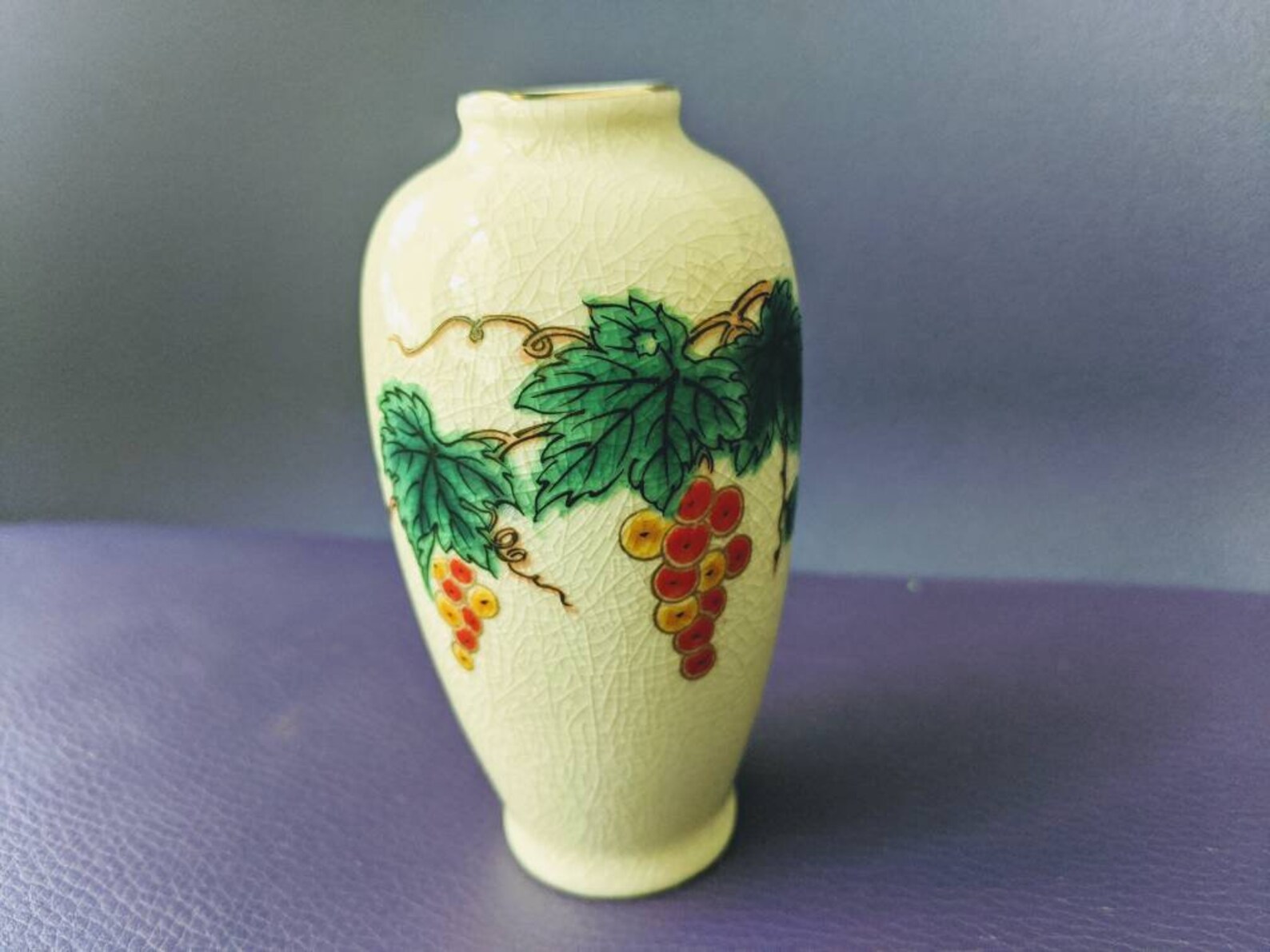 Vintage HOMCO Crackle Vase Grape Vine Design Bud Vase Etsy
