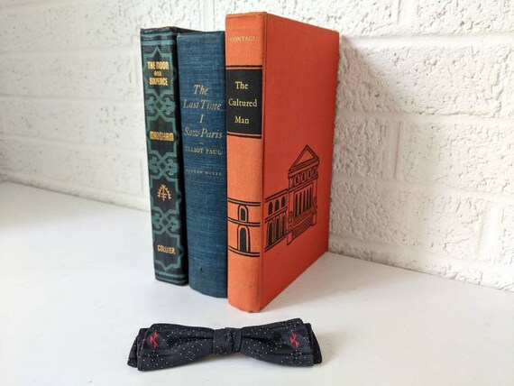 Vintage Shur-On Clip On Bow Tie | Dark Navy Silk … - image 3