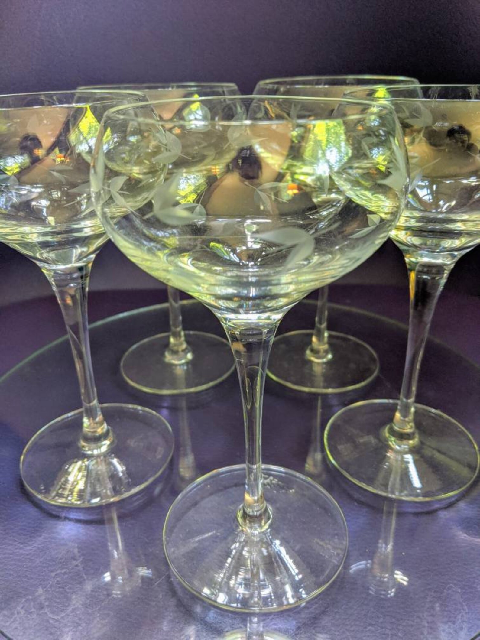 Set of Five Etched Crystal Champaign Glasses Etsy
