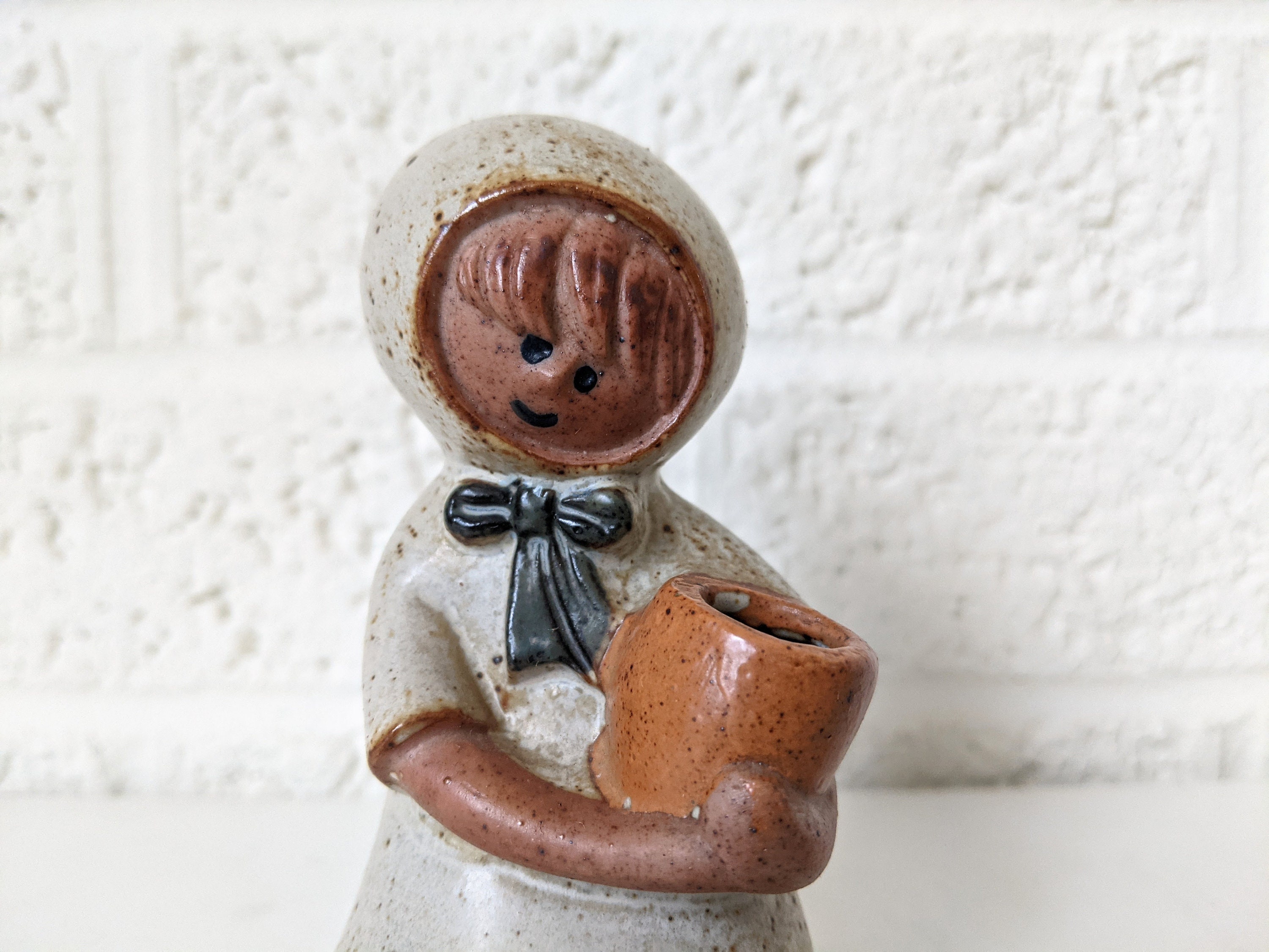 Vintage Mid-century Pottery Figurine, Girl Holding Pot