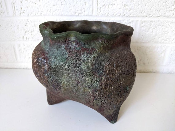 Vintage Pottery Molcajete Bowl | Signed by Artist | Raku Style