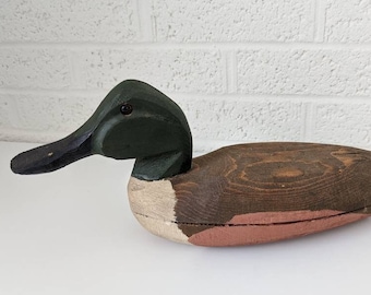 Vintage Solid Wood Duck Decoy | 15.75" Long | Hand Carved | Signed Guy Leslie