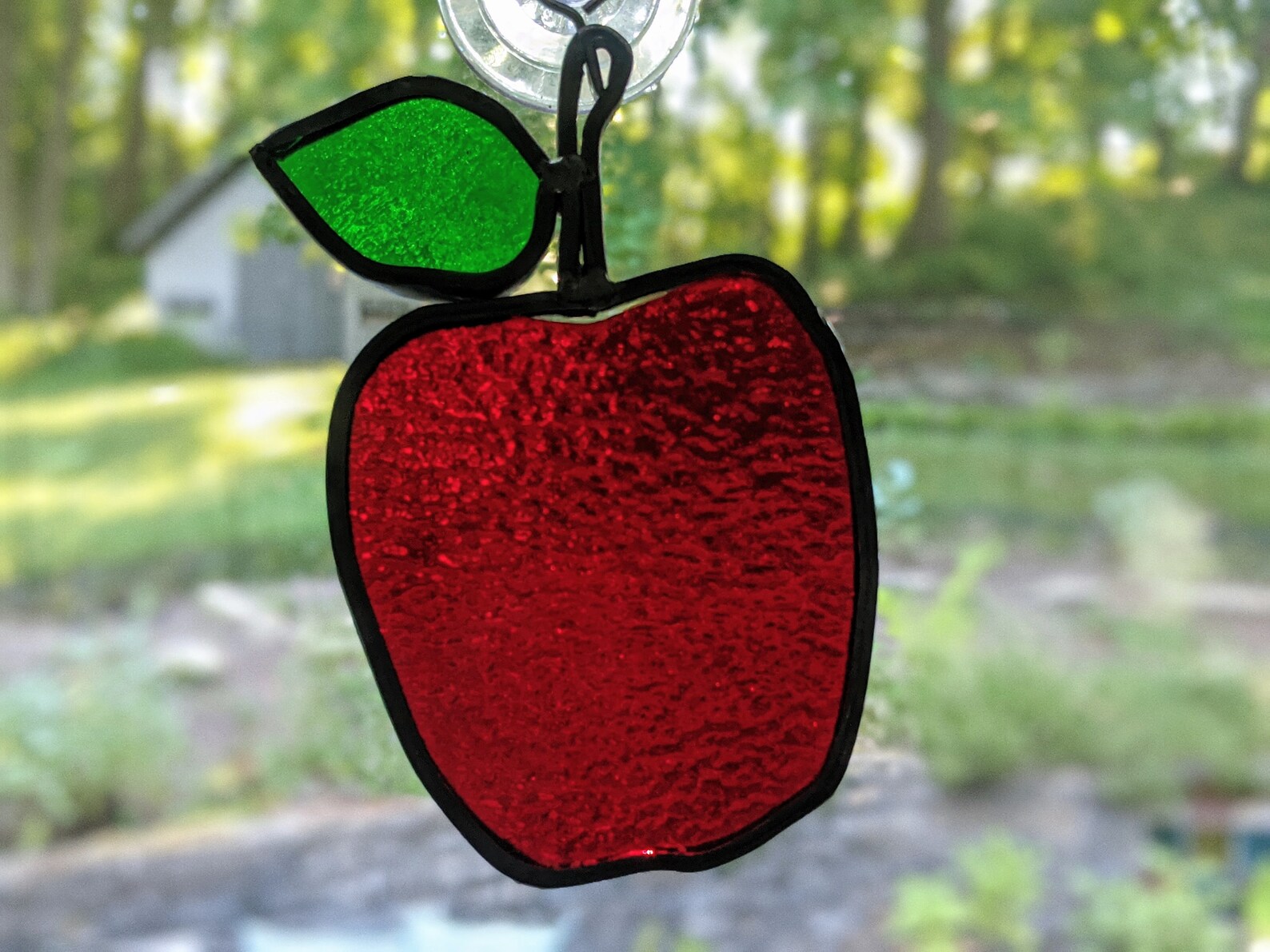 Vintage Stained Leaded Glass Apple Suncatcher Etsy