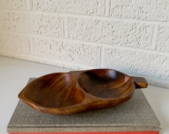 Vintage houten dienblad met gedeelde apenpeul | Hawaï