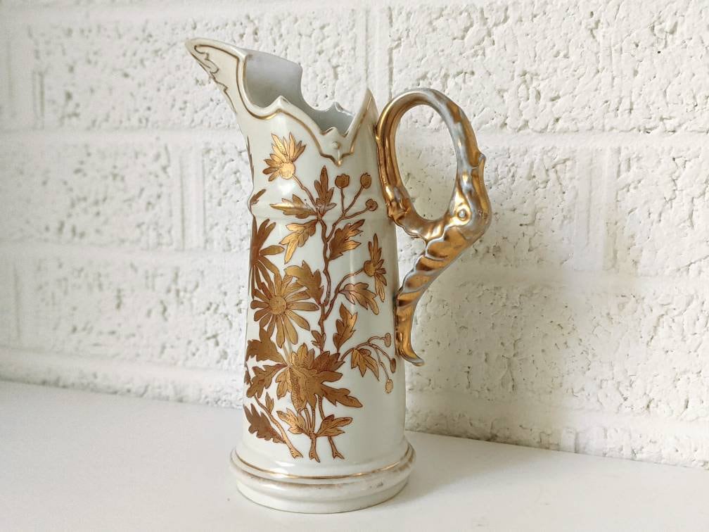 Antique Victoria Carlsbad Austria Pitcher Vase or Ewer With