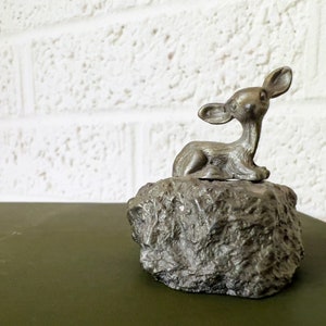 Small Vintage Pewter Deer on Rock Figurine | Kelly Waters Pewter Number 6