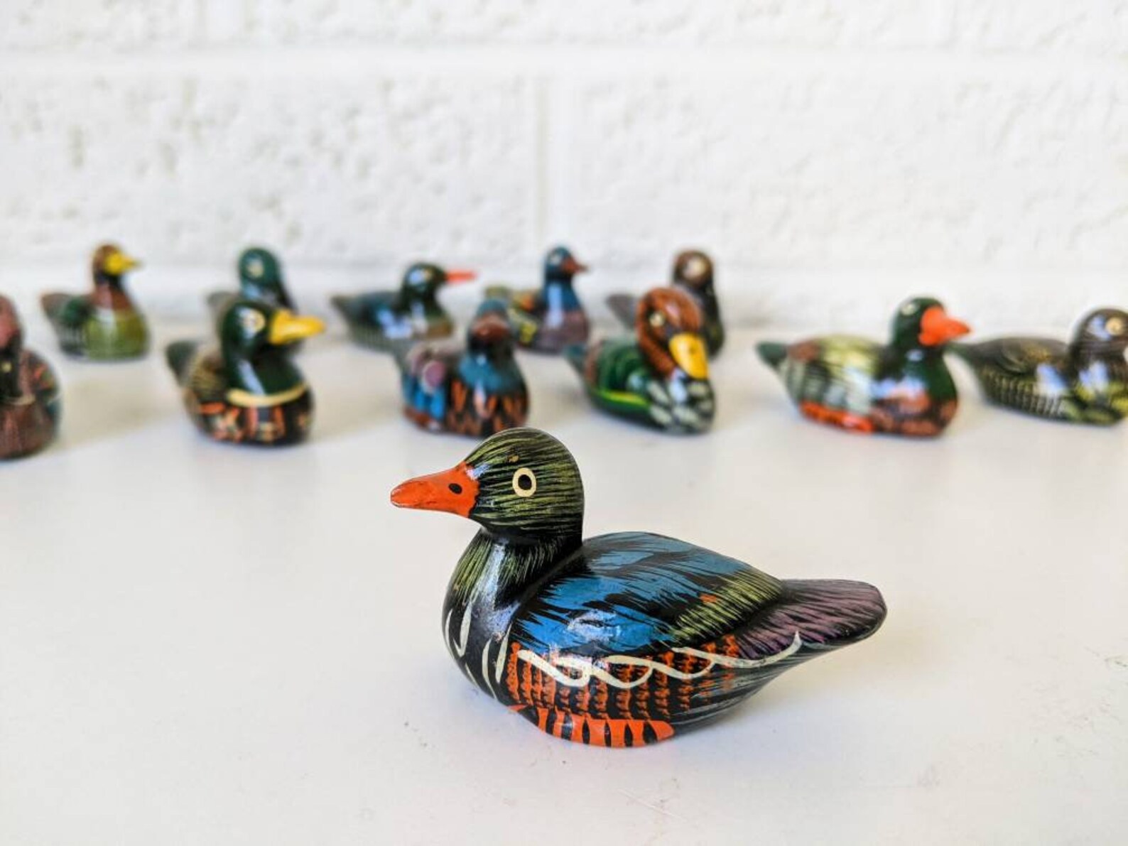 Vintage Dozen Ducks Hand Painted Clay Miniature Duck Decoy Etsy