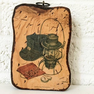 Vintage Trainman&#39;s Lantern Print na drewnie | Sztuka ścienna