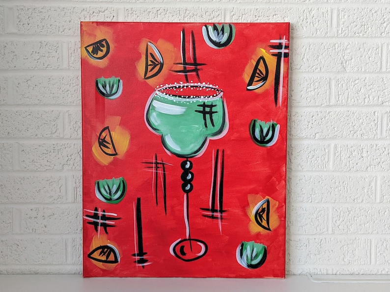 Vintage Original Art | Acrylic shops on Canvas | Margarita | Bar Art