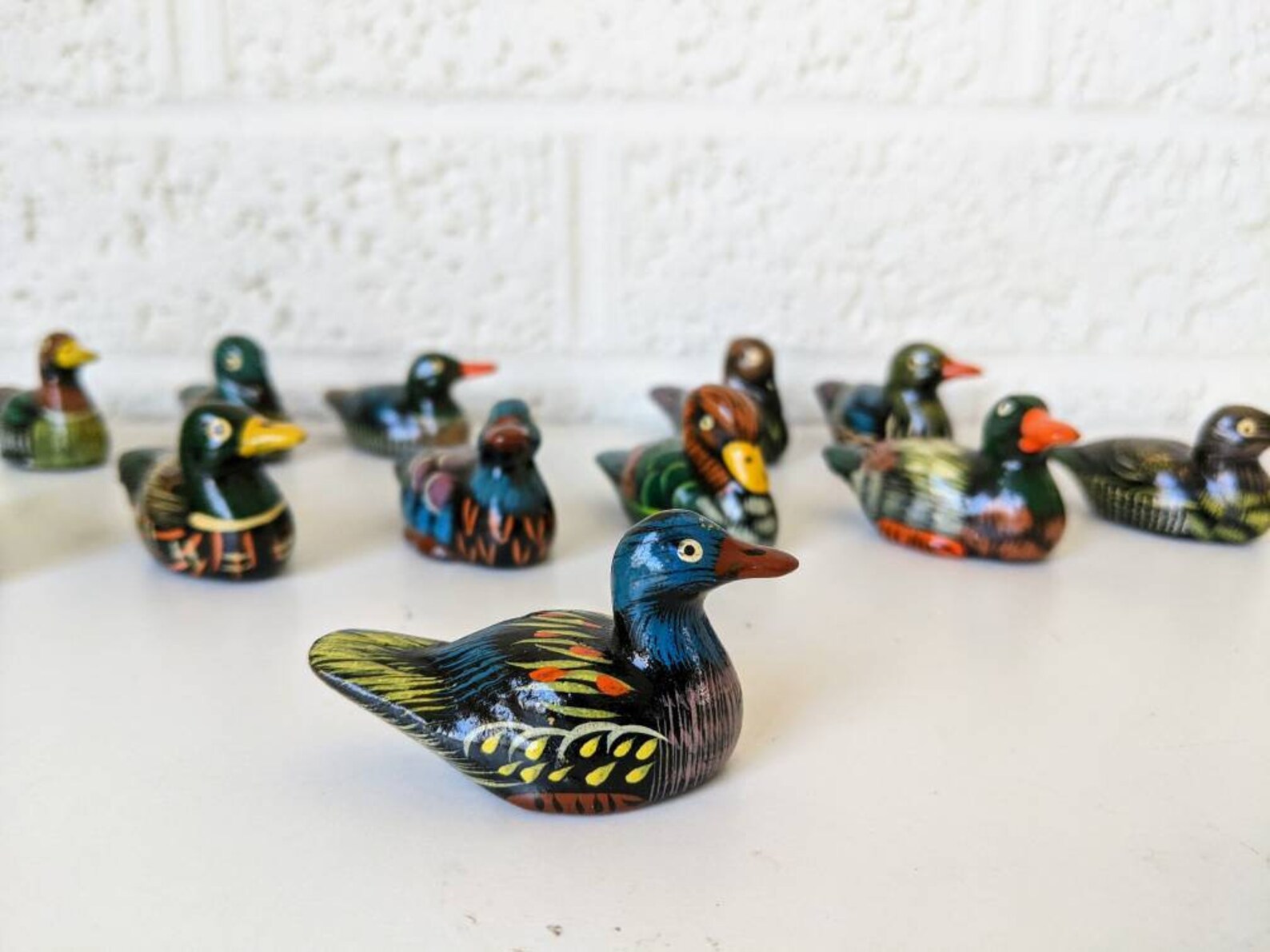 Vintage Dozen Ducks Hand Painted Clay Miniature Duck Decoy Etsy