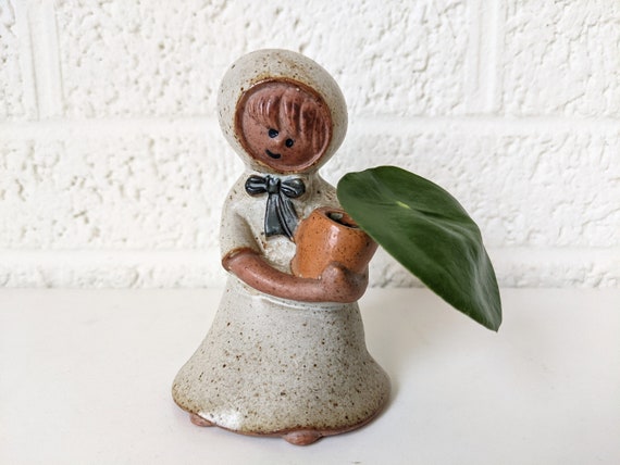 Vintage Mid-century Pottery Figurine, Girl Holding Pot | Made in