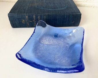 Small Vintage Fused Glass Tray | Amici | Blue Art Glass Dish