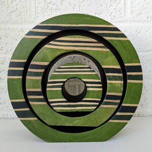 Vintage träteljushållare med cirklar | Grön med ränder bild 8