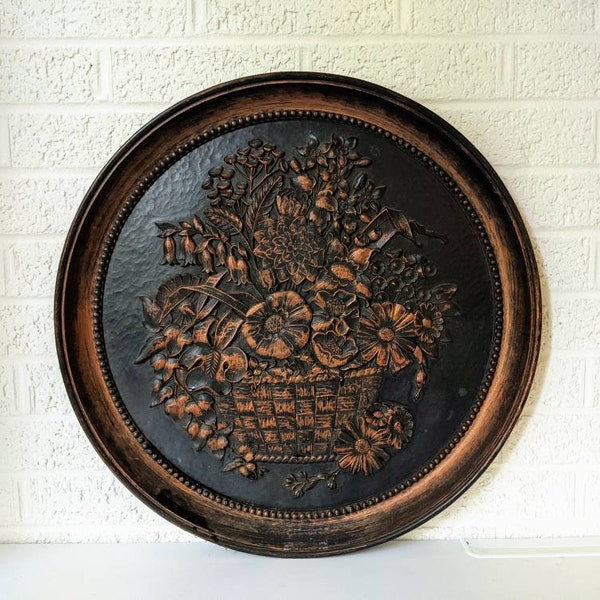 Vintage Floral Wall Art by Coppercraft for Dart Ind. | Basket of Flowers