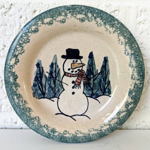 Vintage Pottery Bowl with Snowman