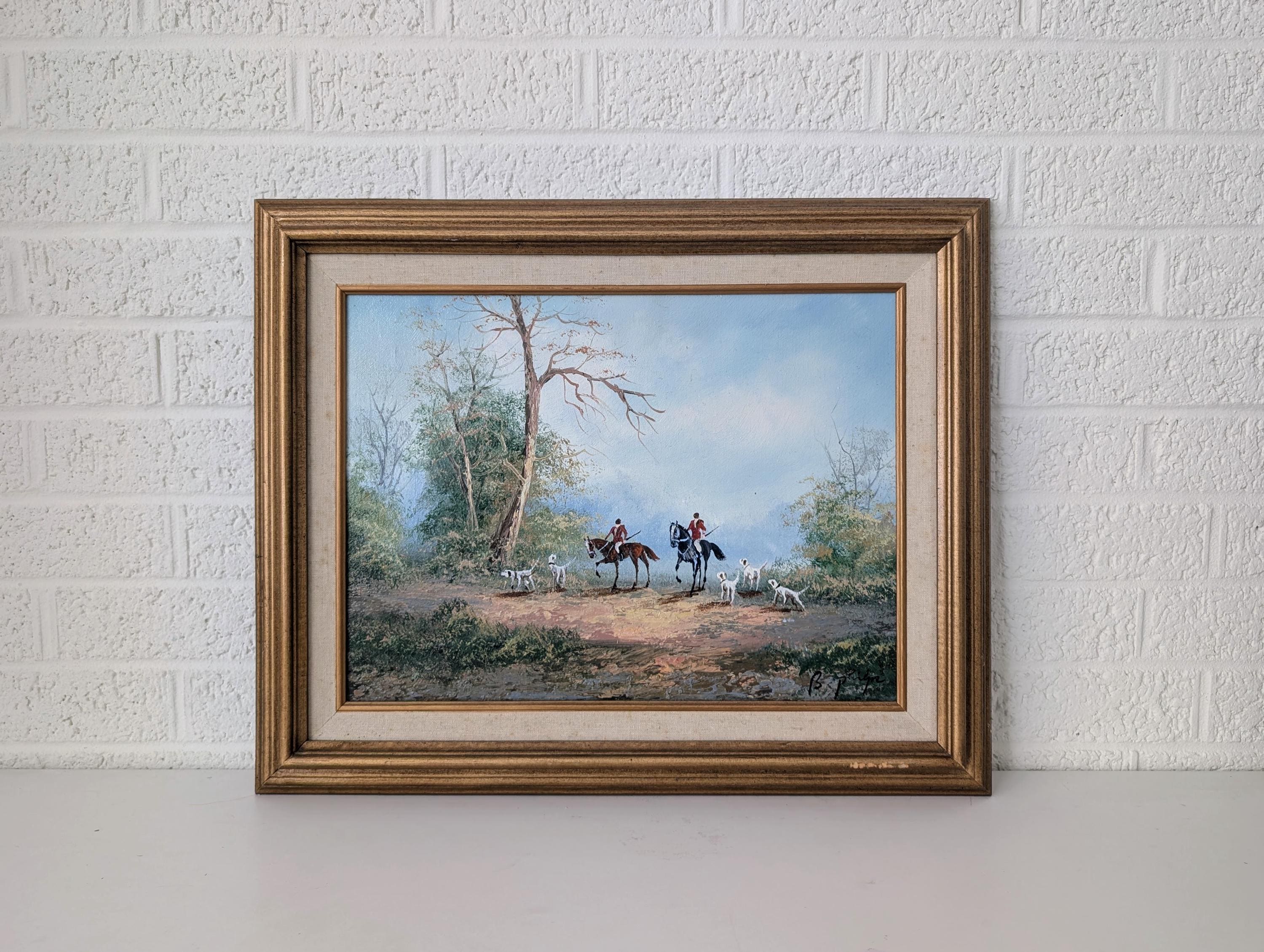 Original Signed Painting | Fox Hunt | B. Philips | Equestrian Art