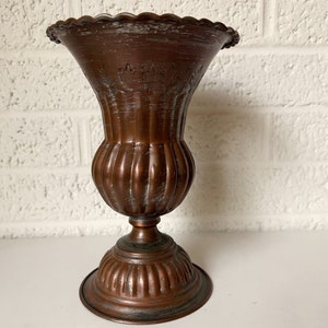 Vintage Copper Vase with Etched Floral Designs