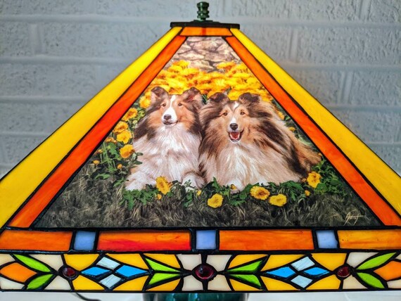 Stained glass dog lamp deals