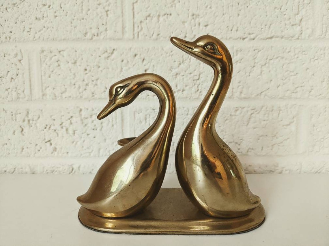 Vintage Brass Goose Candle Holder Two Geese Candlestick Etsy