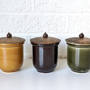 Set Three Vintage Tea Canisters with Wooden Lids | Acorn Shaped Storage Containers | Japan