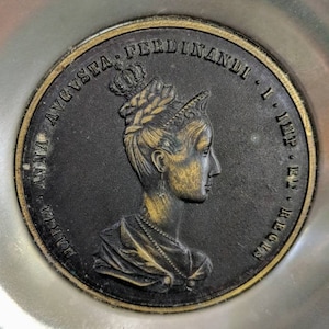1836 Medallion Souvenir Bowl⎢Maria Anna Augusta and Ferdinand Coronation Medal Set in a Stainless Steel Bowl
